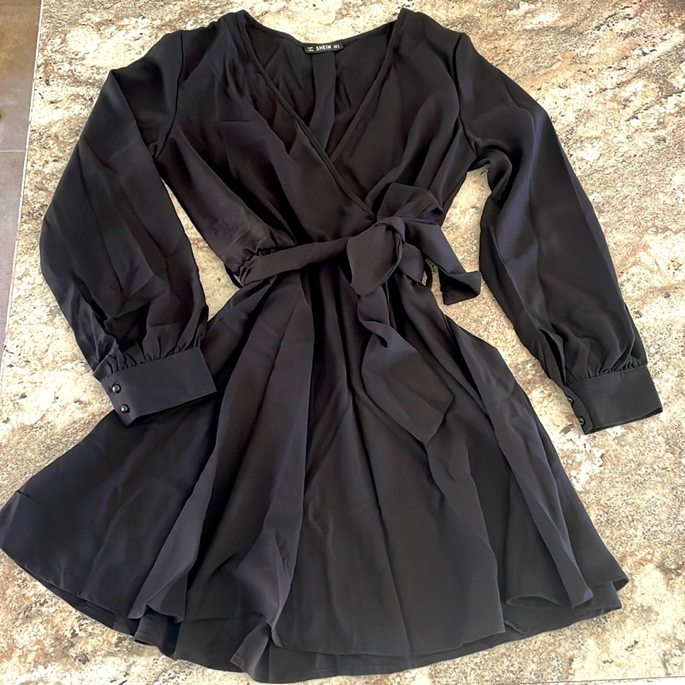 SHEIN Black Faux Wrap Mini Dress Small